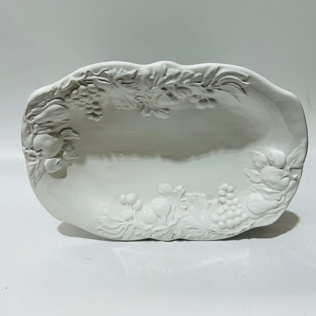 PLATTER, White Country Style Rectangle w  Fruit 52cm x 37cm